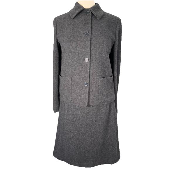 TSE Cashmere Gray Suit Jacket & Skirt Size 40 / Small / 6 Career Preppy Classic - Picture 1 of 16